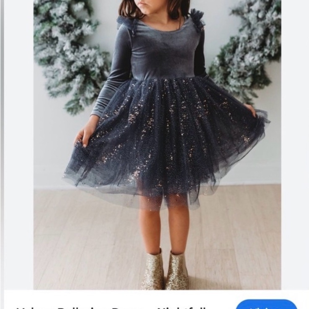 Charming Velvet and Tulle Kids Dress in Gray